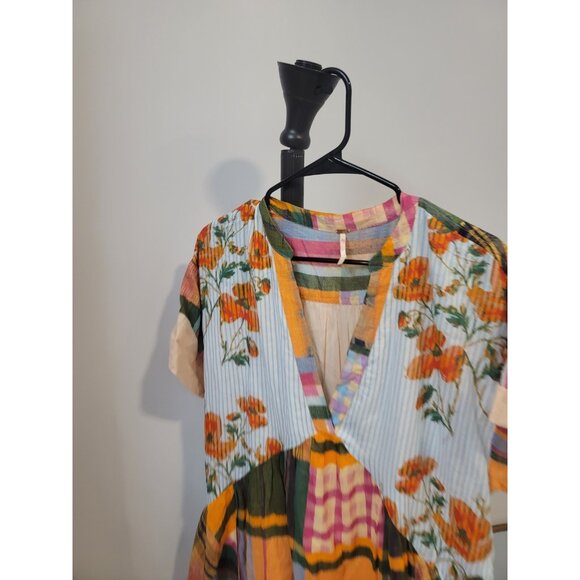 Free People Agnes Print Tiered Ruffle Minidress Patchwork Combo Pattern Size S - Picture 2 of 6